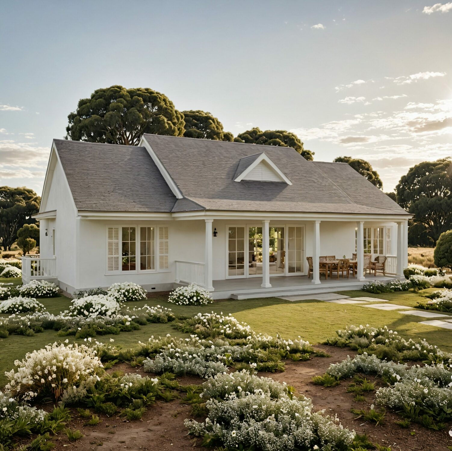 Elegancki dom z werandą w stylu amerykańskim